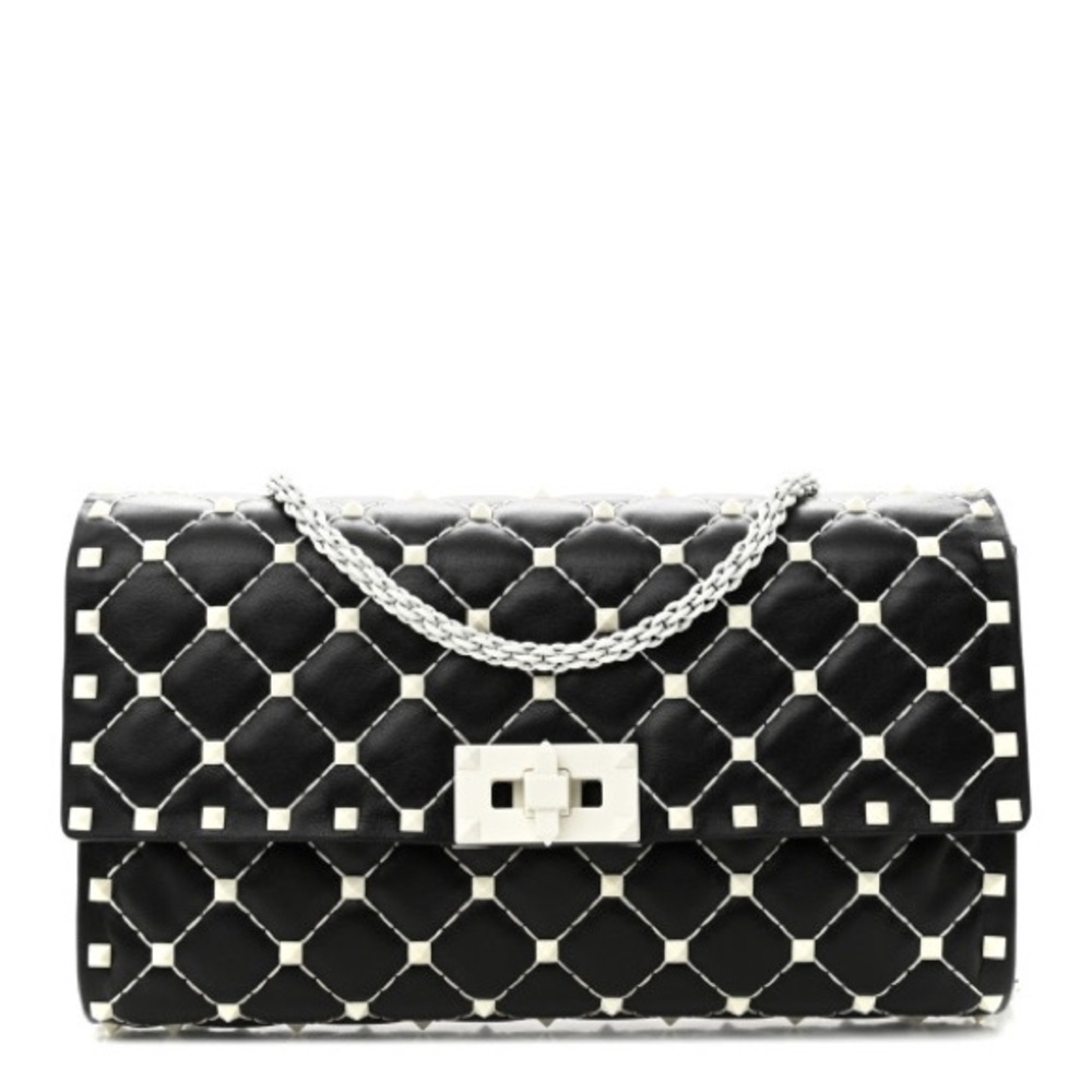 VALENTINO GARAVANI 
Lambskin Free Rockstud Spike Wallet On Chain Black